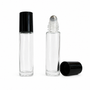 Lasinen roll on -pullo, musta korkki, teräspallo, 10 ml
