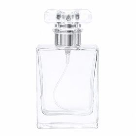 30 ml kulmikas parfyymipullo, läpinäkyvä korkki