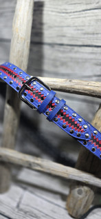 Musta/punainen/sininen nahkavyö niiteillä 40mm/2h