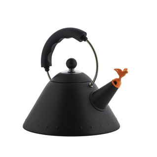 Alessi 9093 BB matta musta vesipannu oranssilla lintupillillä