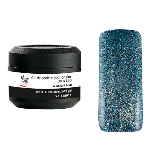 Coloured UV nail gel scintillant bleu 5g