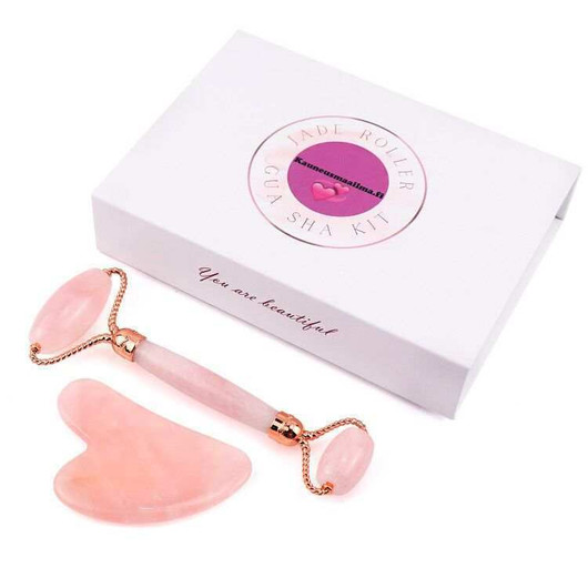 Jade roller & Gua Sha-setti (ruusukvartsi)