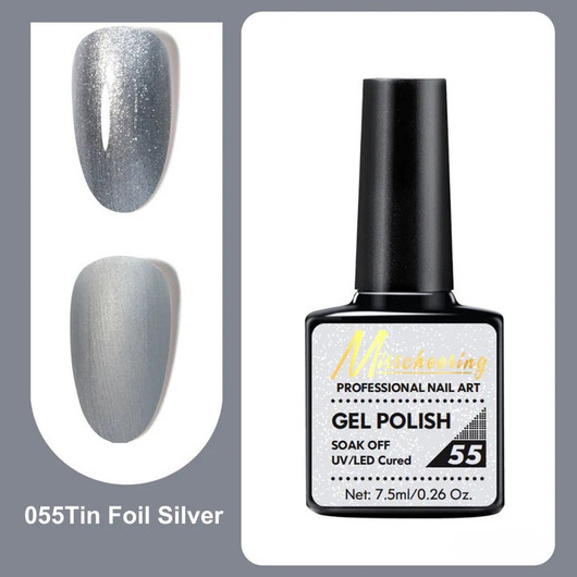 Misscheering Professional Nail Art Gel Polish 55 Tin Foil Silver