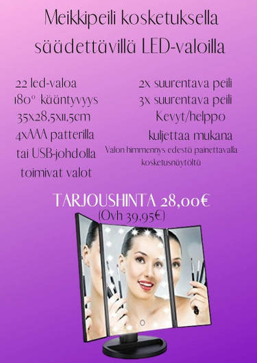 Premium LED-meikkipeili 3x suurennoksella, pinkki | Himmennettävä