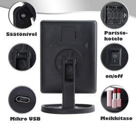 Premium LED-meikkipeili 3x suurennoksella, pinkki | Himmennettävä