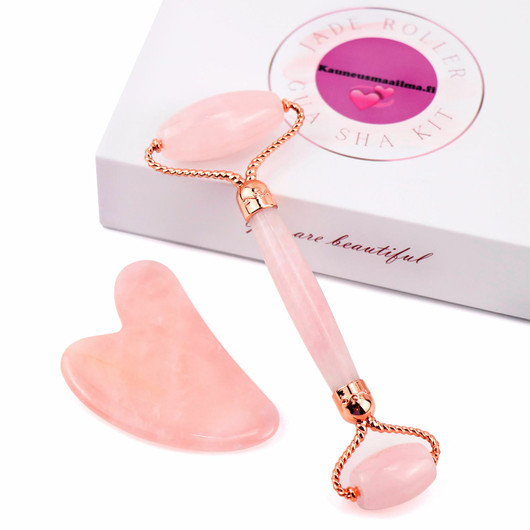 Jade roller & Gua Sha-setti (ruusukvartsi)
