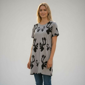 AAVA tunika HIRVAS M ja L harmaa lyhythihainen 