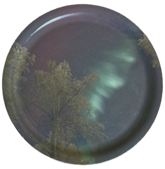 pyöreä tarjotin KOIVU JA REVONTULET halkaisija 24cm 2.laatuinen