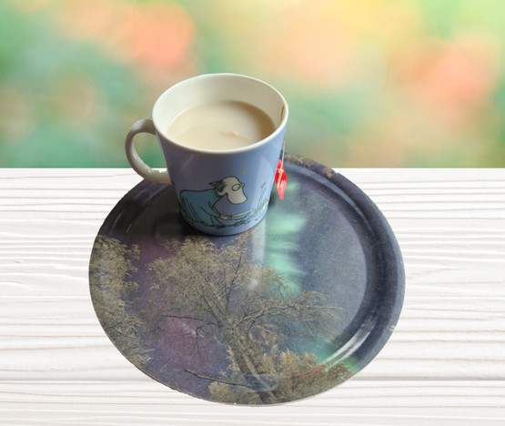 pyöreä tarjotin KOIVU JA REVONTULET halkaisija 24cm 2.laatuinen