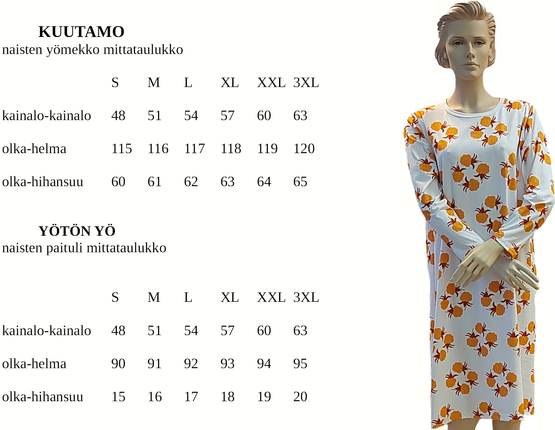 KUUTAMO yömekko HILLAKRANSSI XS-3XL tr