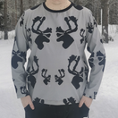 HONKA paita HIRVAS harmaa pitkähihainen M trikoo