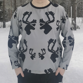 HONKA paita HIRVAS harmaa pitkähihainen M trikoo