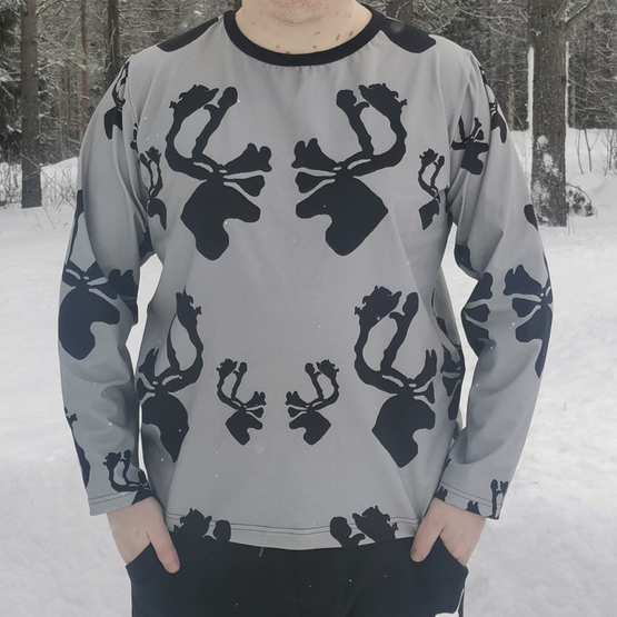 HONKA paita HIRVAS harmaa pitkähihainen M trikoo