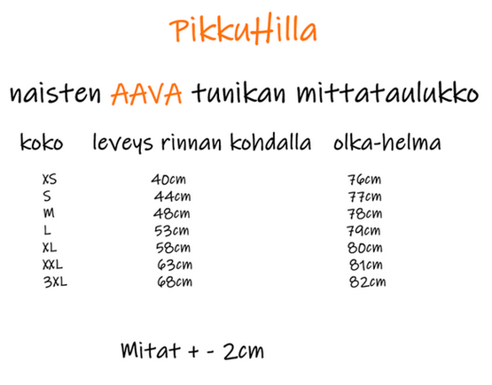 AAVA tunika METSÄVÄEN TEEHETKI 3 eri hihanpituutta XS-3XL taskuton/taskuilla