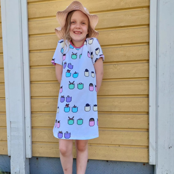 LAINE lyhythihainen mekkotunika TASKUKAMUT 86-140cm