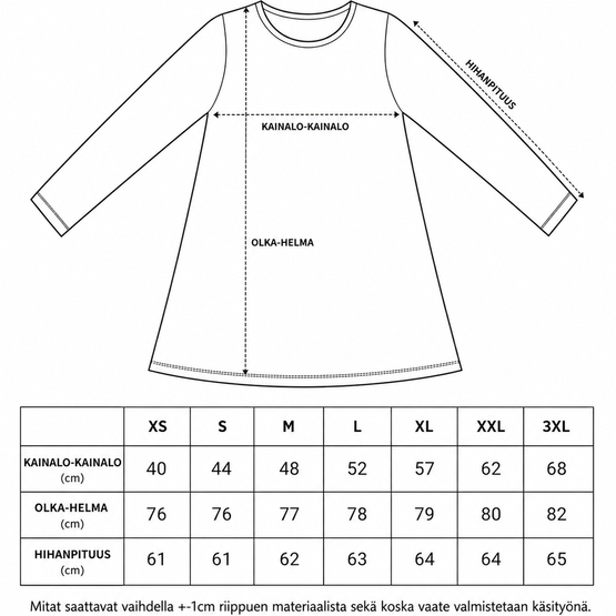 AAVA tunika HUSKYT JA REPOSET XS-3XL 3 hihanpituutta, taskuilla / ilman taskuja