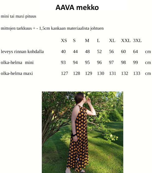 AAVA mekko YÖPÖLLÖT XS-3XL midi ja maxi pituus, taskuilla/ilman taskuja
