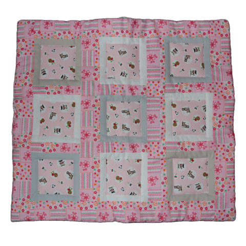 Puuvillapeitto Kukkaset ja eläimet pinkki 55x50 cm