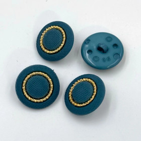 Palttinakuvioitu turkoosi kantanappi kultakoristeella