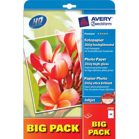 Avery Inkjet valokuvapaperi A4 250g glossy, 1 kpl=40 arkkia