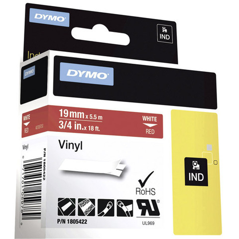 Dymo Rhino vinyyliteippi 19mm valkoinen/punainen