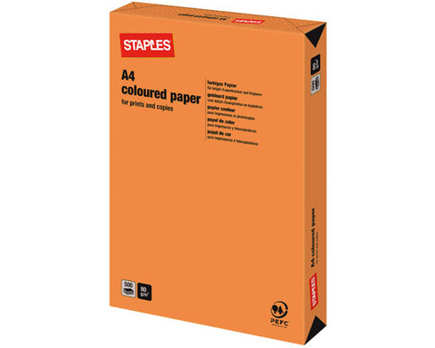 Oranssi kopiopaperi Staples A4 80g