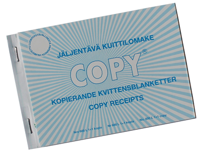 Kuittilomake 600L A6 vaaka/50+50 suomi / ruotsi / englanti 