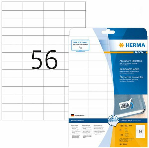  Siirrettävä tarra 5080 A4 52,5x21,2 mm 56-os. 25 arkkia paketissa