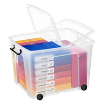 Säilytyslaatikko kannella ja pyörillä 75 litraa läpinäkyvä