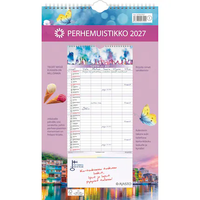 Perhemuistikko 2027  Seinäkalenteri  Perheen aikataulut, kartonkitasku