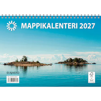 Mappikalenteri 2027, taskut ja säilytystila jokaiselle kuukaudelle.