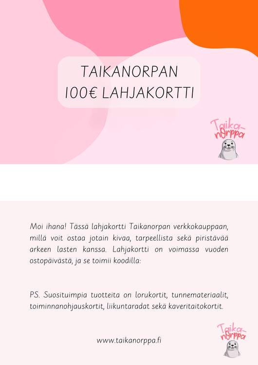 100€ lahjakortti varhaiskasvatukseen, päiväkotiin tai läheiselle