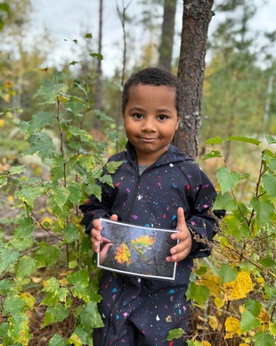 Syysvalokuvia kysymyksineen ja teksteineen
