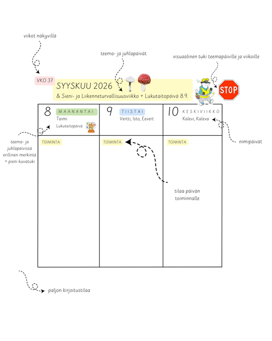 Ennakkomyynti: Varhaiskasvattajan kalenteri A4-koossa 2026-2027