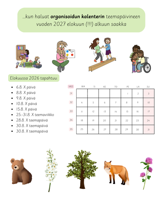 Ennakkomyynti: Varhaiskasvattajan kalenteri A5-koossa 2026-2027