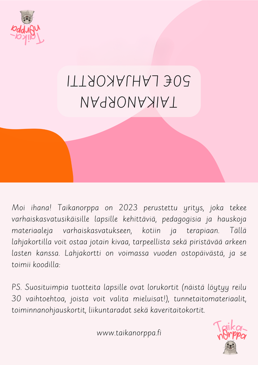 50€ lahjakortti kollegalle, varhaiskasvattajalle tai läheiselle