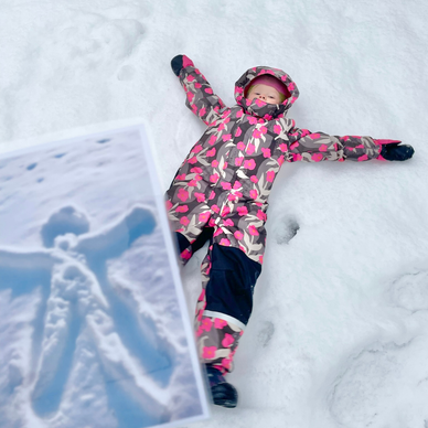 Talvivalokuvia kysymyksineen ja teksteineen