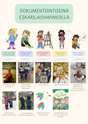 Dokumentointiseinä eskarilaishahmoilla (oppimisen alueineen)