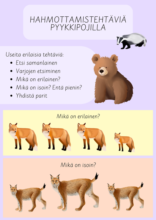 Hahmottamistehtäviä pyykkipojilla 
