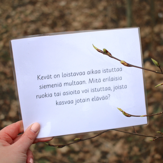 Kevätvalokuvia kysymyksineen ja teksteineen lapsille