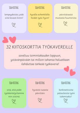 Kiitokset työkavereille (sopii toimintakauden loppuun)