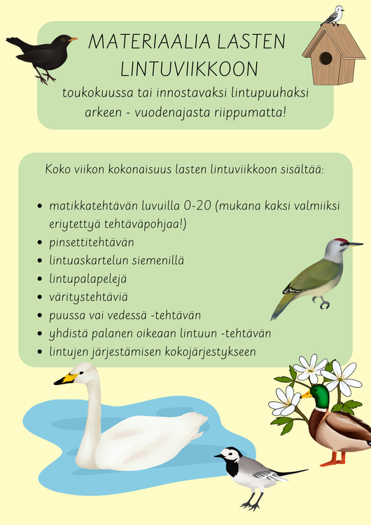Materiaalia lasten lintuviikkoon 12.–18.5.2025
