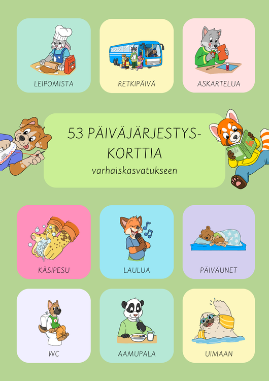 Päiväjärjestyskortit viikkokalenteriin varhaiskasvatukseen