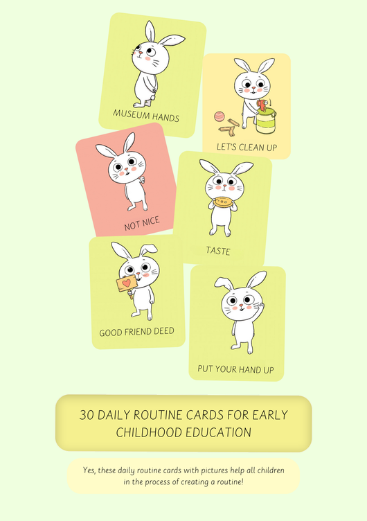 Cute daily routine cards for early childhood education + home: bunnies