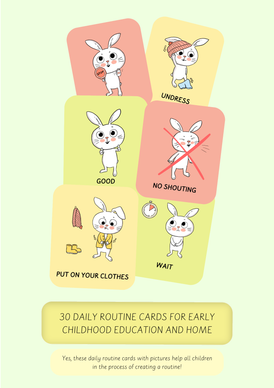 Cute daily routine cards for early childhood education + home: bunnies
