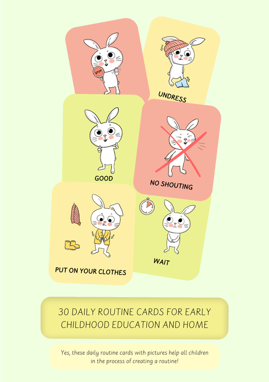 Cute daily routine cards for early childhood education + home: bunnies