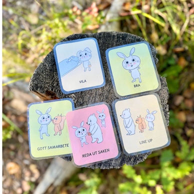 Söta bildstödskort med kaniner för småbarnspedagogik och hem