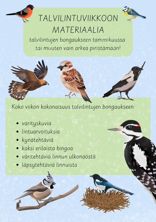 Materiaalia talvilintujen parissa (lasten pihabongaus 25.–26.1.2025)
