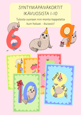 Ihanat norppa-syntymäpäiväkortit ikävuosista 1-10