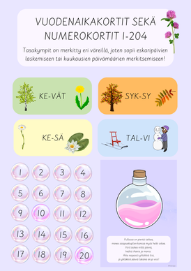 Vuodenaikakortit sekä numerokortit (1-204)